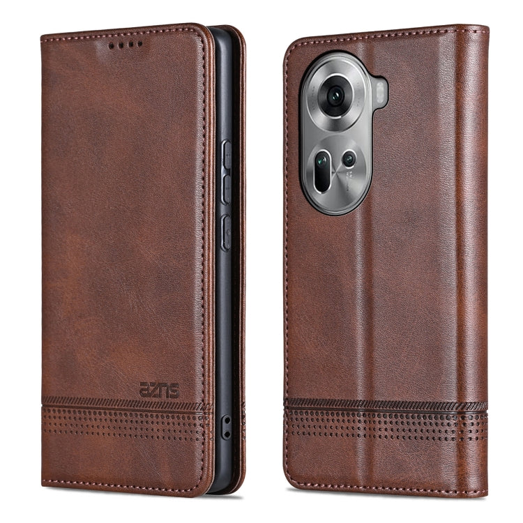 For OPPO Reno11 Global AZNS Magnetic Calf Texture Flip Leather Phone Case(Dark Brown) - OPPO Cases by AZNS | Online Shopping South Africa | PMC Jewellery | Buy Now Pay Later Mobicred