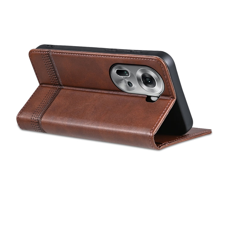 For OPPO Reno11 Global AZNS Magnetic Calf Texture Flip Leather Phone Case(Dark Brown) - OPPO Cases by AZNS | Online Shopping South Africa | PMC Jewellery | Buy Now Pay Later Mobicred