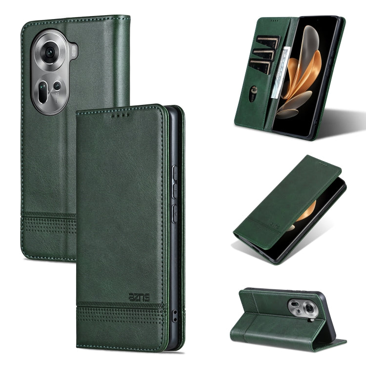 For OPPO Reno11 Global AZNS Magnetic Calf Texture Flip Leather Phone Case(Dark Green) - OPPO Cases by AZNS | Online Shopping South Africa | PMC Jewellery | Buy Now Pay Later Mobicred