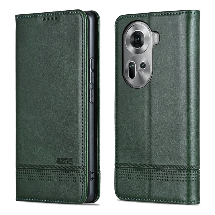 For OPPO Reno11 Global AZNS Magnetic Calf Texture Flip Leather Phone Case(Dark Green) - OPPO Cases by AZNS | Online Shopping South Africa | PMC Jewellery | Buy Now Pay Later Mobicred