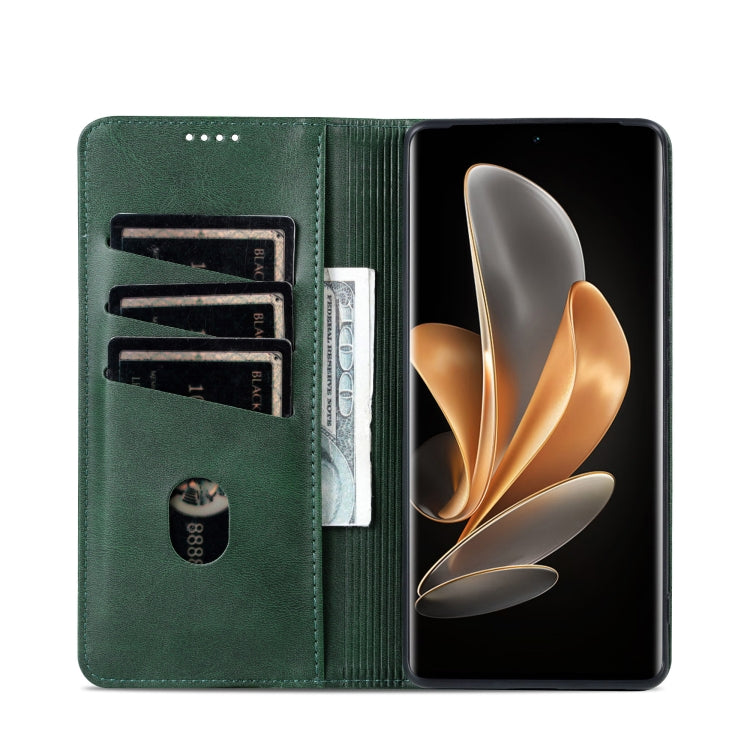 For OPPO Reno11 Global AZNS Magnetic Calf Texture Flip Leather Phone Case(Dark Green) - OPPO Cases by AZNS | Online Shopping South Africa | PMC Jewellery | Buy Now Pay Later Mobicred