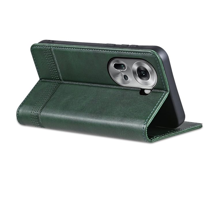 For OPPO Reno11 Global AZNS Magnetic Calf Texture Flip Leather Phone Case(Dark Green) - OPPO Cases by AZNS | Online Shopping South Africa | PMC Jewellery | Buy Now Pay Later Mobicred