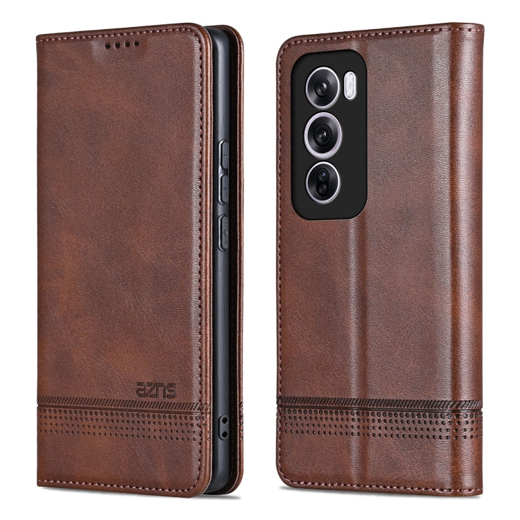 For OPPO Reno12 Global AZNS Magnetic Calf Texture Flip Leather Phone Case(Dark Brown) - OPPO Cases by AZNS | Online Shopping South Africa | PMC Jewellery | Buy Now Pay Later Mobicred