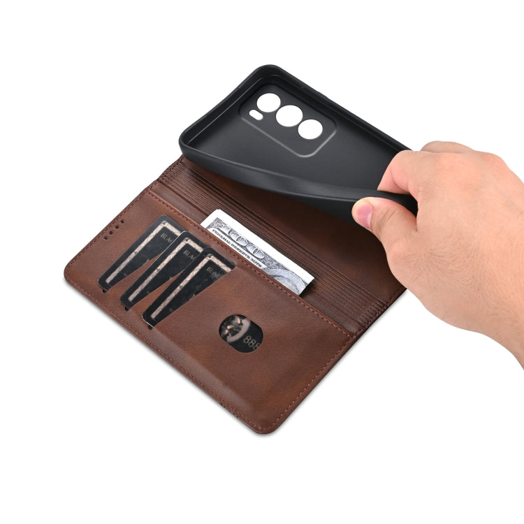 For OPPO Reno12 Global AZNS Magnetic Calf Texture Flip Leather Phone Case(Dark Brown) - OPPO Cases by AZNS | Online Shopping South Africa | PMC Jewellery | Buy Now Pay Later Mobicred