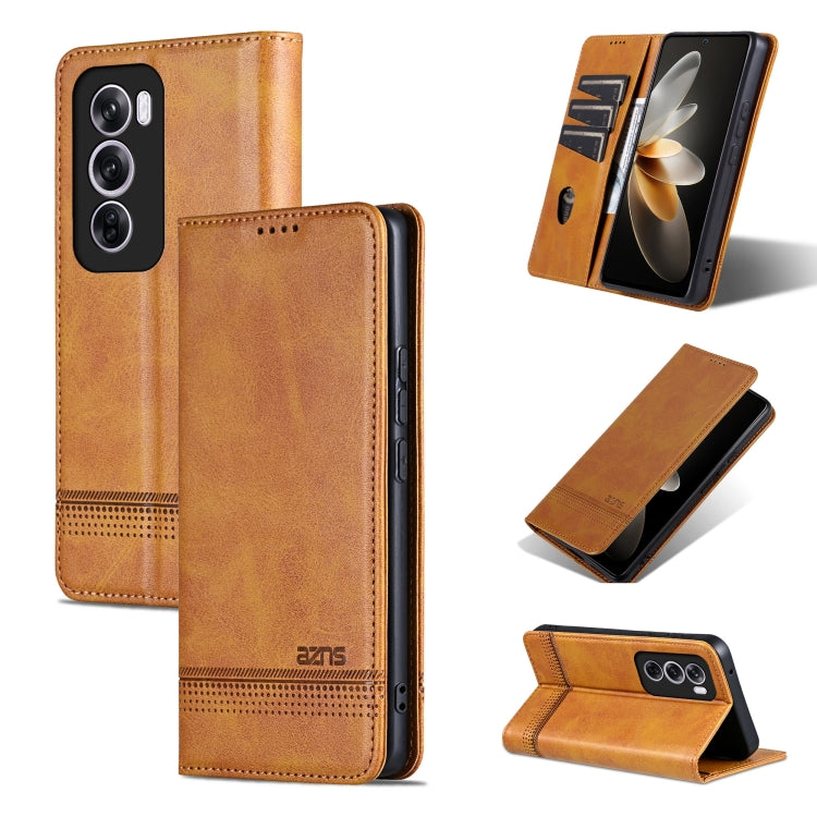 For OPPO Reno12 Global AZNS Magnetic Calf Texture Flip Leather Phone Case(Light Brown) - OPPO Cases by AZNS | Online Shopping South Africa | PMC Jewellery | Buy Now Pay Later Mobicred