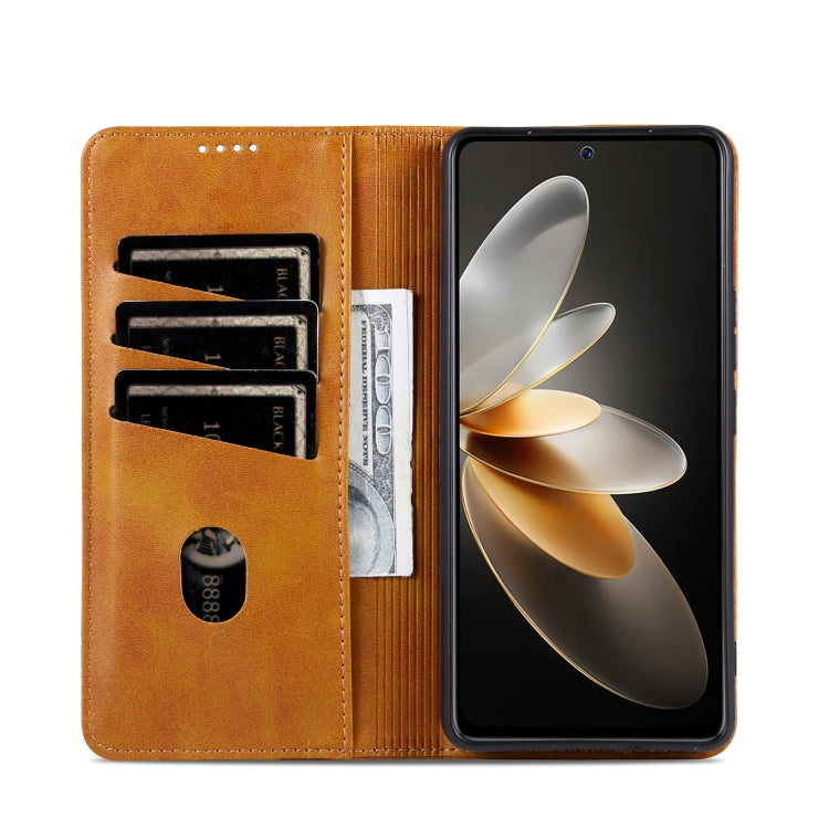 For OPPO Reno12 Global AZNS Magnetic Calf Texture Flip Leather Phone Case(Light Brown) - OPPO Cases by AZNS | Online Shopping South Africa | PMC Jewellery | Buy Now Pay Later Mobicred