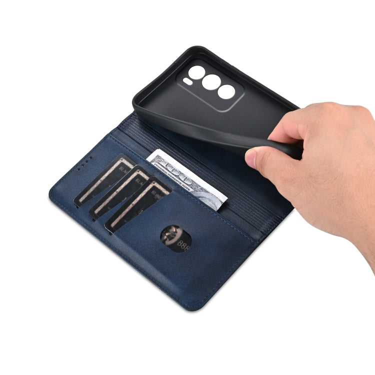For OPPO Reno12 Global AZNS Magnetic Calf Texture Flip Leather Phone Case(Dark Blue) - OPPO Cases by AZNS | Online Shopping South Africa | PMC Jewellery | Buy Now Pay Later Mobicred