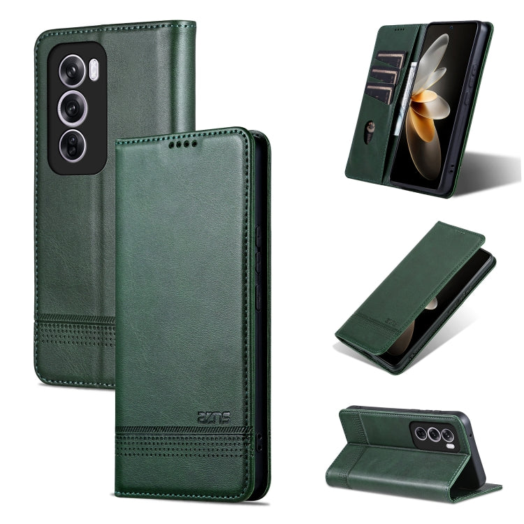 For OPPO Reno12 Global AZNS Magnetic Calf Texture Flip Leather Phone Case(Dark Green) - OPPO Cases by AZNS | Online Shopping South Africa | PMC Jewellery | Buy Now Pay Later Mobicred
