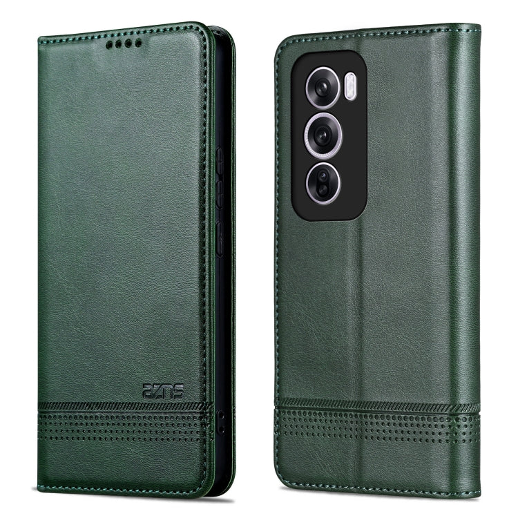 For OPPO Reno12 Global AZNS Magnetic Calf Texture Flip Leather Phone Case(Dark Green) - OPPO Cases by AZNS | Online Shopping South Africa | PMC Jewellery | Buy Now Pay Later Mobicred