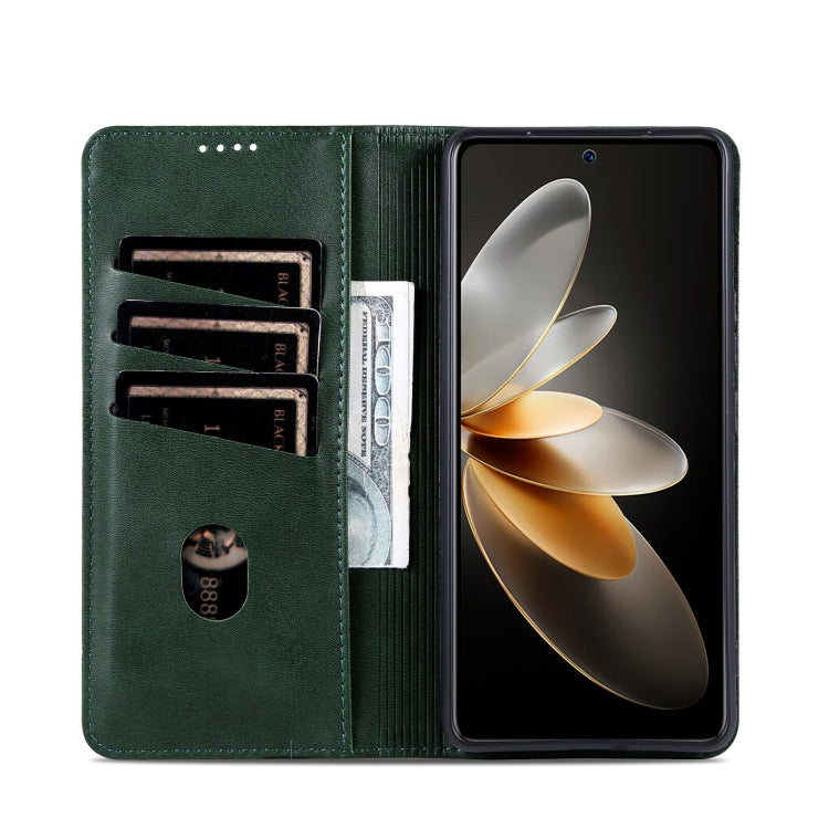 For OPPO Reno12 Global AZNS Magnetic Calf Texture Flip Leather Phone Case(Dark Green) - OPPO Cases by AZNS | Online Shopping South Africa | PMC Jewellery | Buy Now Pay Later Mobicred