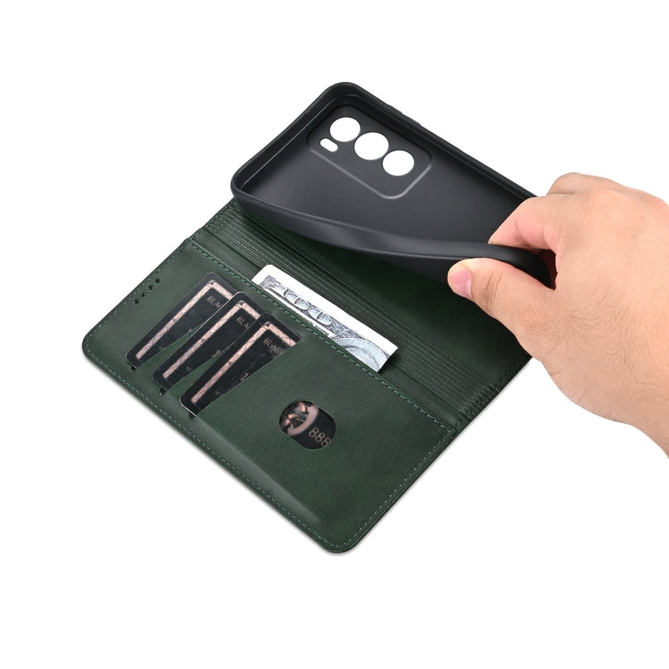For OPPO Reno12 Global AZNS Magnetic Calf Texture Flip Leather Phone Case(Dark Green) - OPPO Cases by AZNS | Online Shopping South Africa | PMC Jewellery | Buy Now Pay Later Mobicred