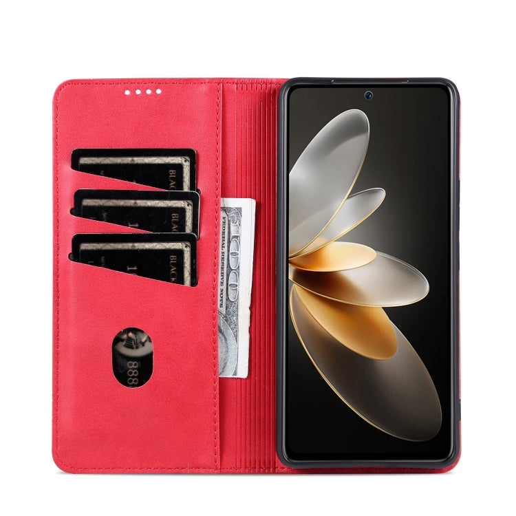 For OPPO Reno12 Global AZNS Magnetic Calf Texture Flip Leather Phone Case(Red) - OPPO Cases by AZNS | Online Shopping South Africa | PMC Jewellery | Buy Now Pay Later Mobicred