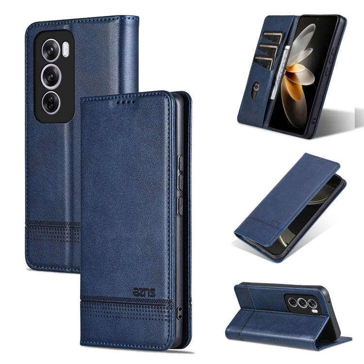 For OPPO Reno12 Pro Global AZNS Magnetic Calf Texture Flip Leather Phone Case(Dark Blue) - free shipping - PMC Jewellery - Order now!