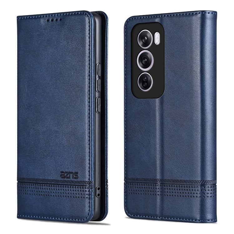 For OPPO Reno12 Pro Global AZNS Magnetic Calf Texture Flip Leather Phone Case(Dark Blue) - free shipping - PMC Jewellery - Order now!