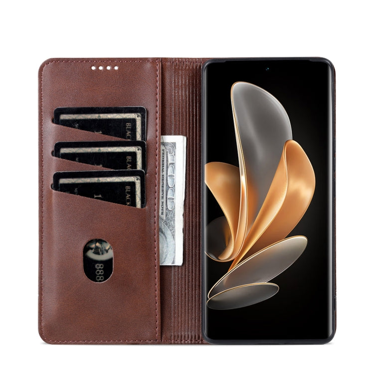 For OPPO Reno12 F 4G AZNS Magnetic Calf Texture Flip Leather Phone Case(Dark Brown) - OPPO Cases by AZNS | Online Shopping South Africa | PMC Jewellery | Buy Now Pay Later Mobicred