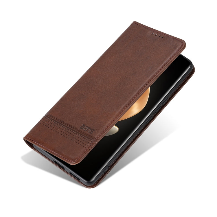 For OPPO Reno12 F 4G AZNS Magnetic Calf Texture Flip Leather Phone Case(Dark Brown) - OPPO Cases by AZNS | Online Shopping South Africa | PMC Jewellery | Buy Now Pay Later Mobicred