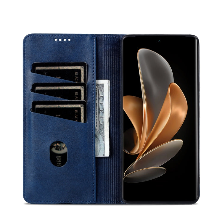 For OPPO Reno12 F 4G AZNS Magnetic Calf Texture Flip Leather Phone Case(Dark Blue) - free shipping - PMC Jewellery - Order now!