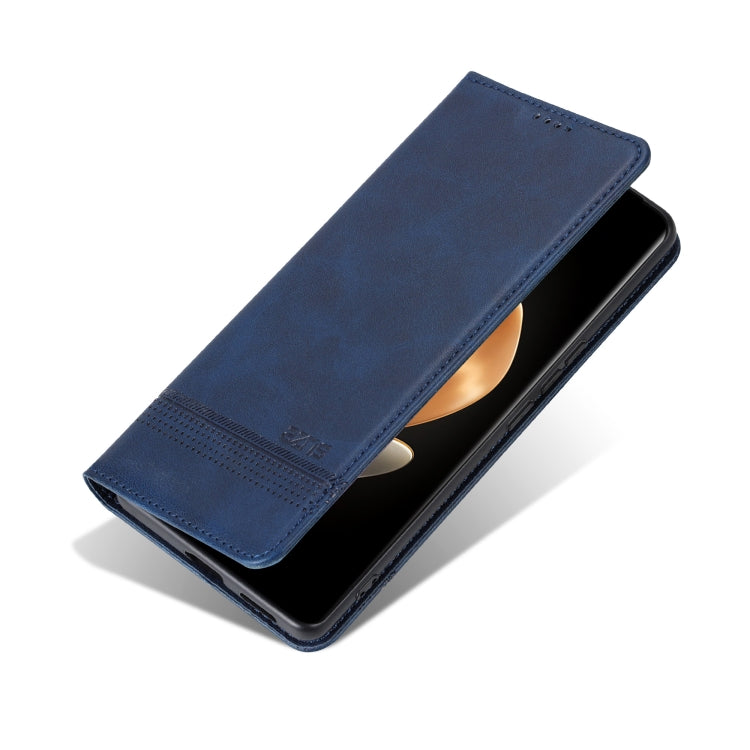For OPPO Reno12 F 4G AZNS Magnetic Calf Texture Flip Leather Phone Case(Dark Blue) - free shipping - PMC Jewellery - Order now!