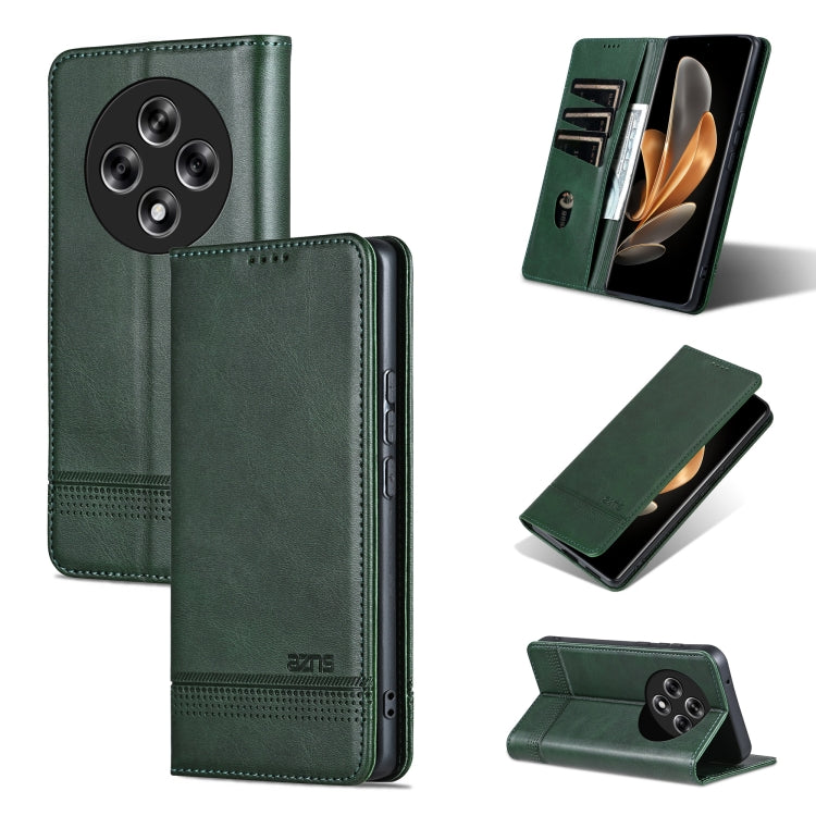 For OPPO Reno12 F 4G AZNS Magnetic Calf Texture Flip Leather Phone Case(Dark Green) - OPPO Cases by AZNS | Online Shopping South Africa | PMC Jewellery | Buy Now Pay Later Mobicred