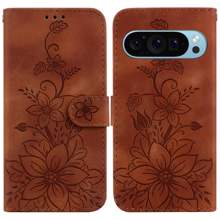 For Google Pixel 9 Pro Lily Embossed Leather Phone Case(Brown) - Google Cases by PMC TechLife | Online Shopping South Africa | PMC TechLife | Buy Now Pay Later Mobicred