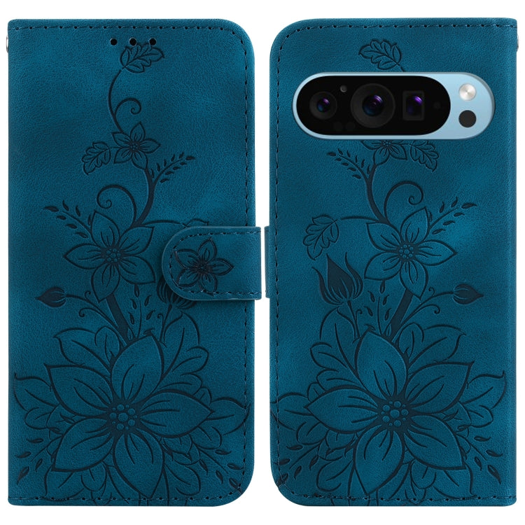 For Google Pixel 9 Pro Lily Embossed Leather Phone Case(Dark Blue) - free shipping - PMC TechLife - Order now!