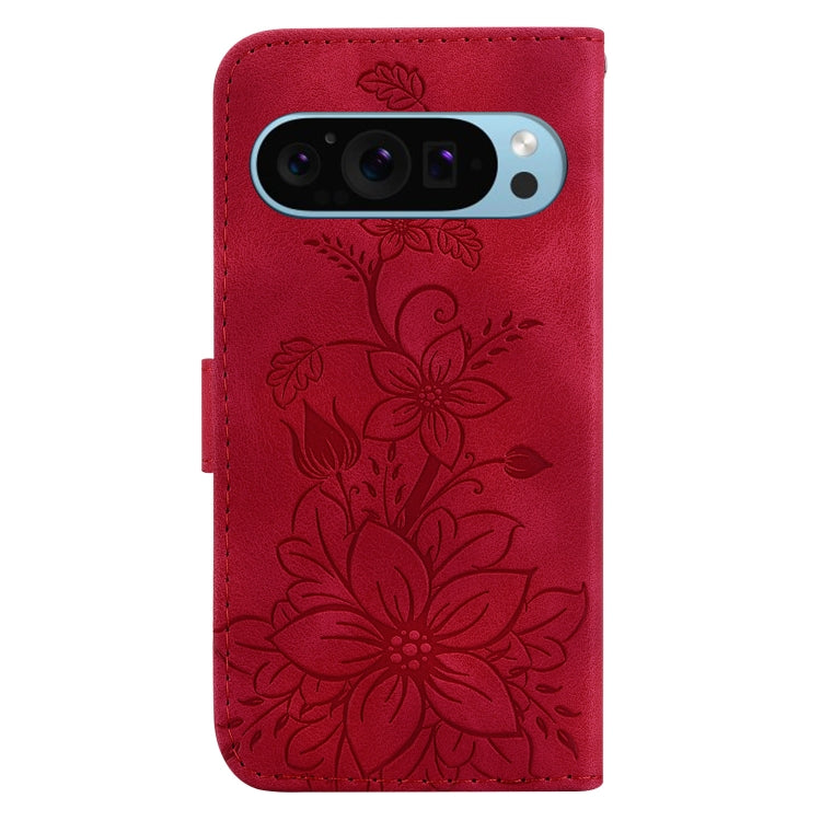 For Google Pixel 9 Pro Lily Embossed Leather Phone Case(Red) - Google Cases by PMC TechLife | Online Shopping South Africa | PMC TechLife | Buy Now Pay Later Mobicred