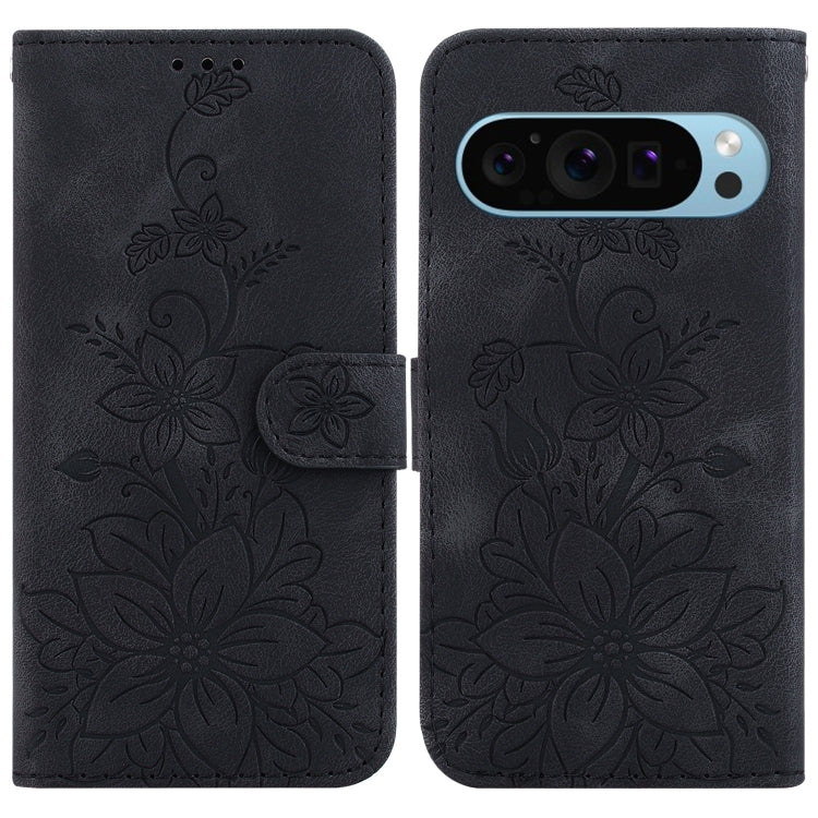 For Google Pixel 9 Pro Lily Embossed Leather Phone Case(Black) - Google Cases by PMC TechLife | Online Shopping South Africa | PMC TechLife | Buy Now Pay Later Mobicred