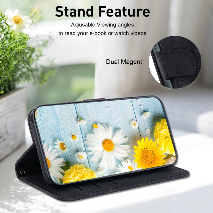 For Google Pixel 9 Pro Lily Embossed Leather Phone Case(Black) - Google Cases by PMC TechLife | Online Shopping South Africa | PMC TechLife | Buy Now Pay Later Mobicred