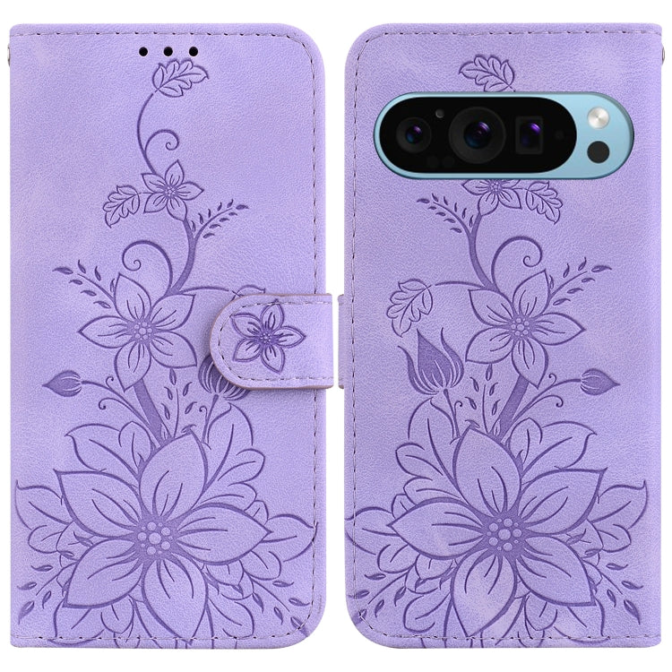 For Google Pixel 9 Lily Embossed Leather Phone Case(Purple) - Google Cases by PMC TechLife | Online Shopping South Africa | PMC TechLife | Buy Now Pay Later Mobicred