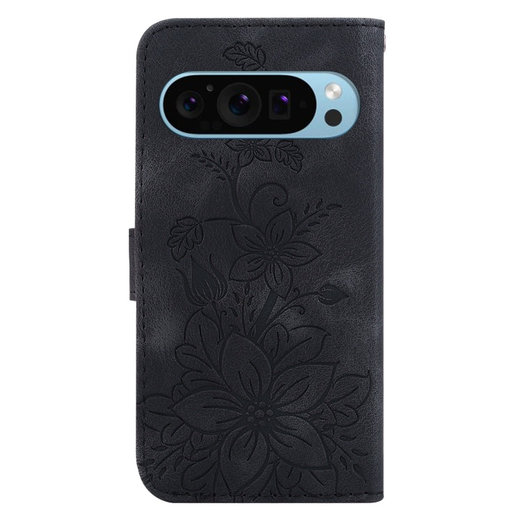 For Google Pixel 9 Lily Embossed Leather Phone Case(Black) - Google Cases by PMC TechLife | Online Shopping South Africa | PMC TechLife | Buy Now Pay Later Mobicred