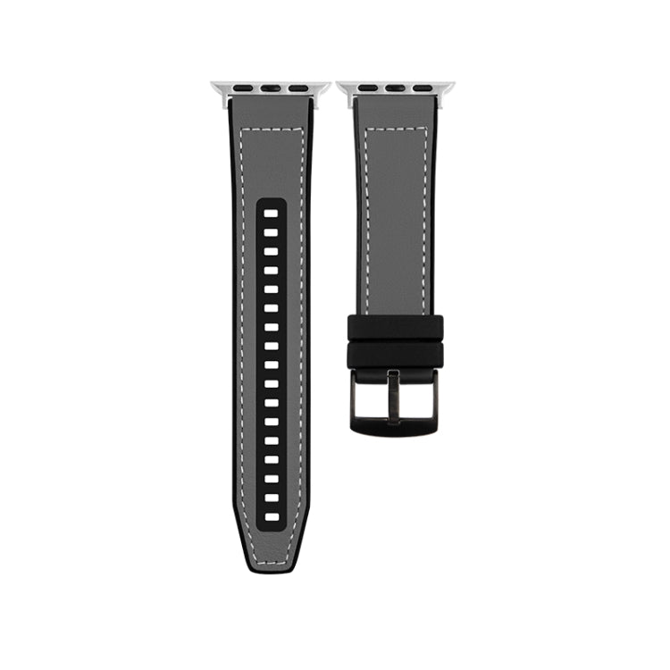 For Apple Watch Ultra 49mm Hybrid Leather Silicone Watch Band(Grey) - Watch Bands by PMC TechLife | Online Shopping South Africa | PMC TechLife | Buy Now Pay Later Mobicred