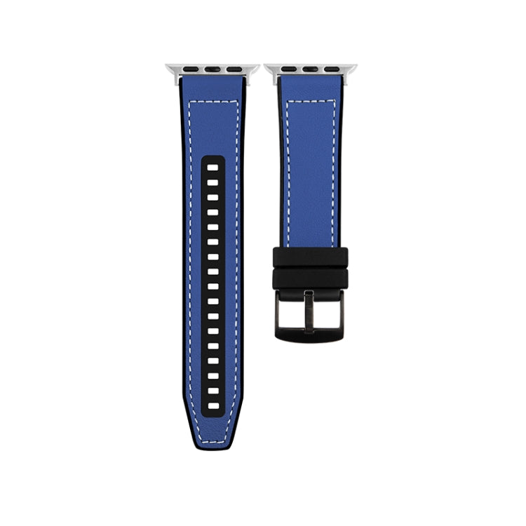 For Apple Watch SE 2023 44mm Hybrid Leather Silicone Watch Band(Blue) - Watch Bands by PMC TechLife | Online Shopping South Africa | PMC TechLife