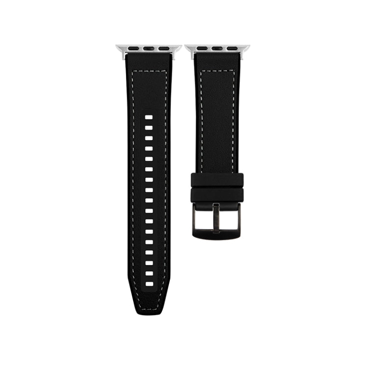 For Apple Watch Ultra 2 49mm Hybrid Leather Silicone Watch Band(Black) - free shipping - PMC TechLife - Order now!