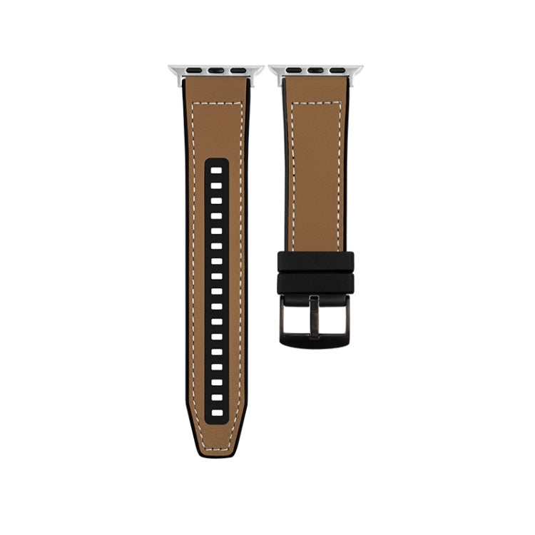 For Apple Watch Series 9 41mm Hybrid Leather Silicone Watch Band(Brown) - Watch Bands by PMC TechLife | Online Shopping South Africa | PMC TechLife