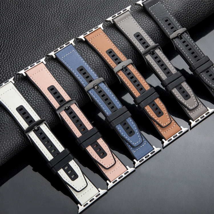For Apple Watch Ultra 2 49mm Hybrid Leather Silicone Watch Band(Brown) - Watch Bands by PMC TechLife | Online Shopping South Africa | PMC TechLife | Buy Now Pay Later Mobicred