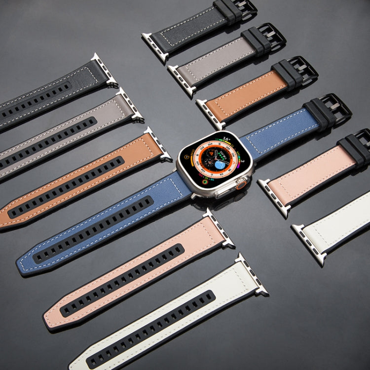 For Apple Watch Series 9 45mm Hybrid Leather Silicone Watch Band(Pink) - Watch Bands by PMC TechLife | Online Shopping South Africa | PMC TechLife