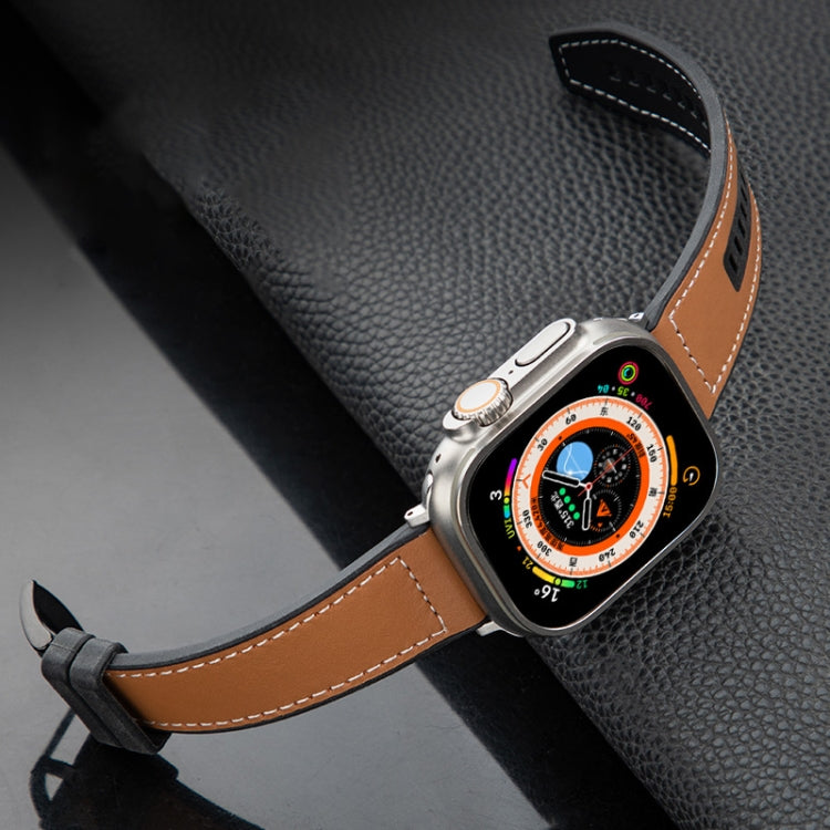 For Apple Watch Series 9 41mm Hybrid Leather Silicone Watch Band(Brown) - Watch Bands by PMC TechLife | Online Shopping South Africa | PMC TechLife