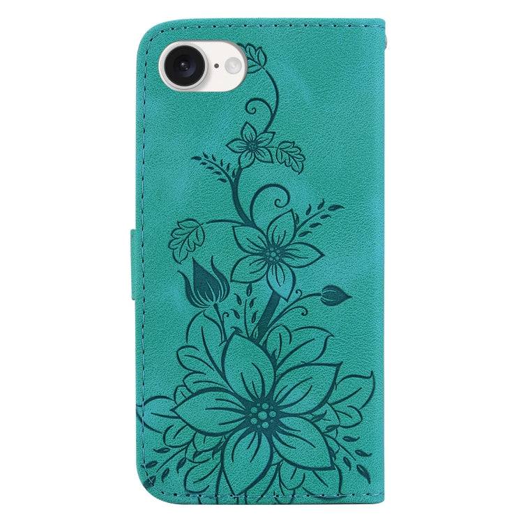 For iPhone 16e Lily Embossed Leather Phone Case(Green) - iPhone 16e Cases by PMC TechLife | Online Shopping South Africa | PMC TechLife | Buy Now Pay Later Mobicred