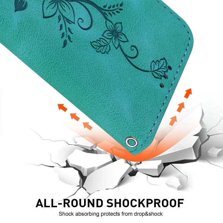 For iPhone 16e Lily Embossed Leather Phone Case(Green) - iPhone 16e Cases by PMC TechLife | Online Shopping South Africa | PMC TechLife | Buy Now Pay Later Mobicred