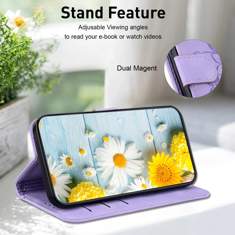 For iPhone 16e Lily Embossed Leather Phone Case(Purple) - iPhone 16e Cases by PMC TechLife | Online Shopping South Africa | PMC TechLife | Buy Now Pay Later Mobicred