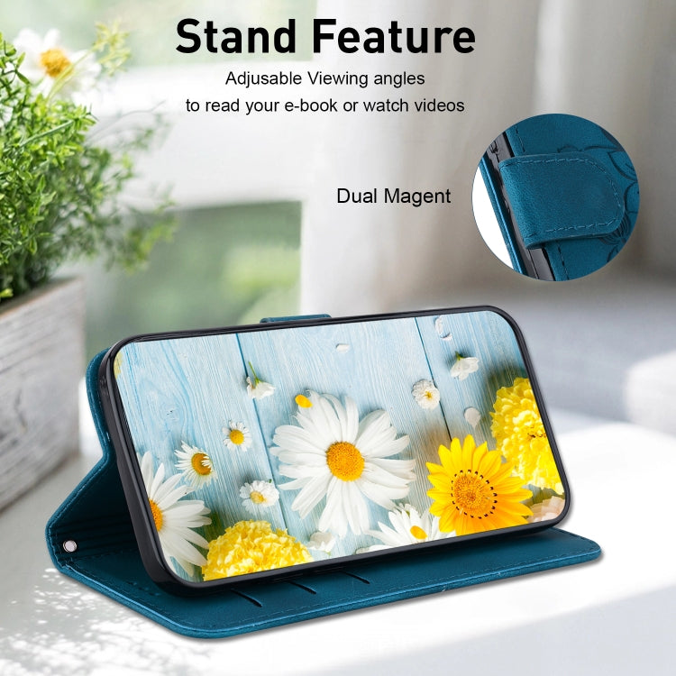 For iPhone 16e Lily Embossed Leather Phone Case(Dark Blue) - iPhone 16e Cases by PMC TechLife | Online Shopping South Africa | PMC TechLife | Buy Now Pay Later Mobicred