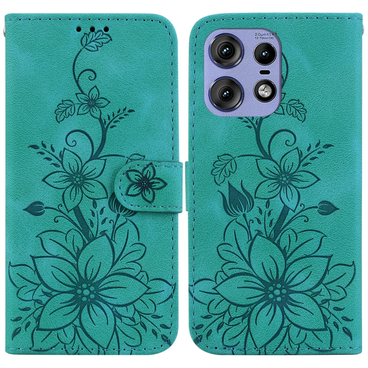 For Motorola Edge 50 Pro Lily Embossed Leather Phone Case(Green) - Motorola Cases by PMC TechLife | Online Shopping South Africa | PMC TechLife | Buy Now Pay Later Mobicred