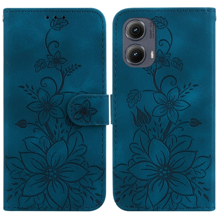 For Motorola Edge 2024 Lily Embossed Leather Phone Case(Dark Blue) - Motorola Cases by PMC Jewellery | Online Shopping South Africa | PMC Jewellery | Buy Now Pay Later Mobicred