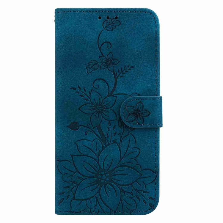 For Motorola Edge 2024 Lily Embossed Leather Phone Case(Dark Blue) - Motorola Cases by PMC Jewellery | Online Shopping South Africa | PMC Jewellery | Buy Now Pay Later Mobicred
