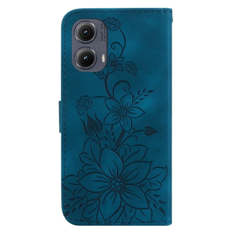 For Motorola Edge 2024 Lily Embossed Leather Phone Case(Dark Blue) - Motorola Cases by PMC Jewellery | Online Shopping South Africa | PMC Jewellery | Buy Now Pay Later Mobicred