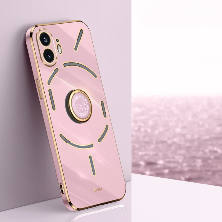 For Nothing Phone 2 XINLI Straight 6D Plating Gold Edge TPU Shockproof Case with Ring Holder(Cherry Purple) - free shipping - PMC Jewellery - Order now!