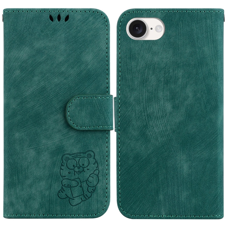 For iPhone 16e Little Tiger Embossed Leather Phone Case(Green) - iPhone 16e Cases by PMC TechLife | Online Shopping South Africa | PMC TechLife | Buy Now Pay Later Mobicred