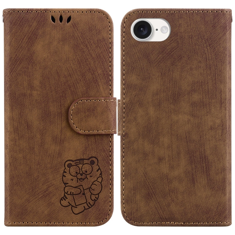 For iPhone 16e Little Tiger Embossed Leather Phone Case(Brown) - iPhone 16e Cases by PMC TechLife | Online Shopping South Africa | PMC TechLife | Buy Now Pay Later Mobicred