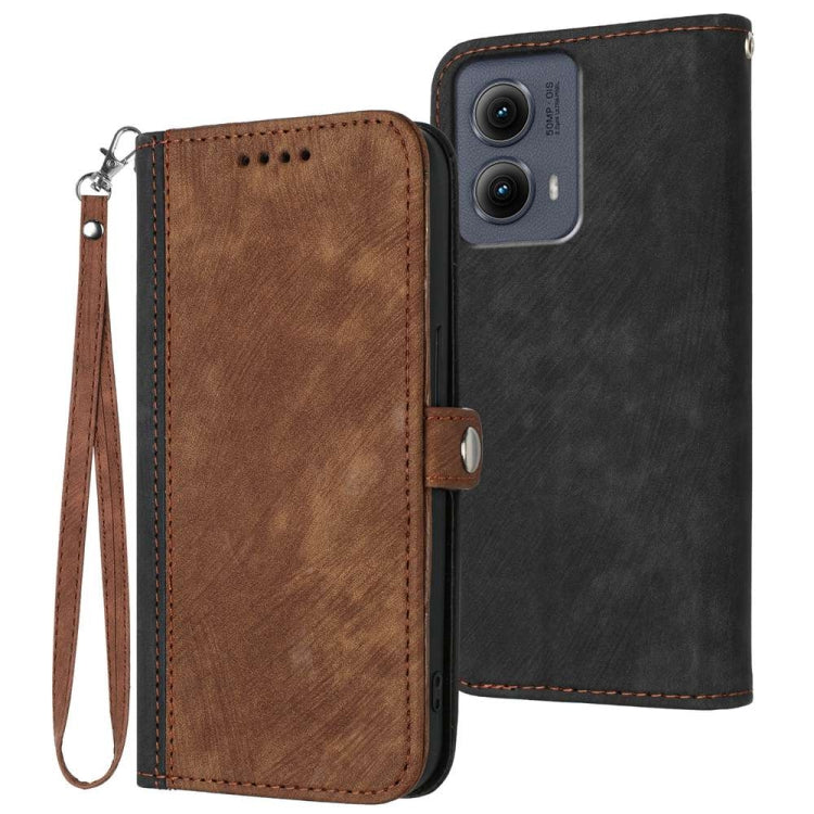 For Motorola Edge 5G 2024 Side Buckle Double Fold Hand Strap Leather Phone Case(Brown) - Motorola Cases by PMC Jewellery | Online Shopping South Africa | PMC Jewellery | Buy Now Pay Later Mobicred