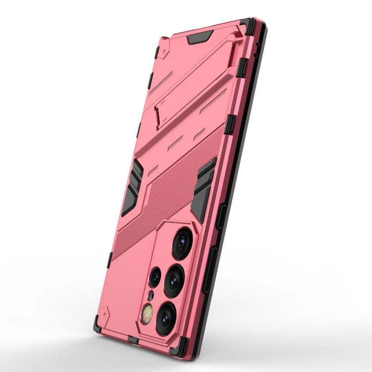 For Samsung Galaxy S24 Ultra 5G Punk Armor 2 in 1 PC + TPU Shockproof Phone Case with Invisible Holder(Light Red) - Galaxy S24 Ultra 5G Cases by PMC TechLife | Online Shopping South Africa | PMC TechLife